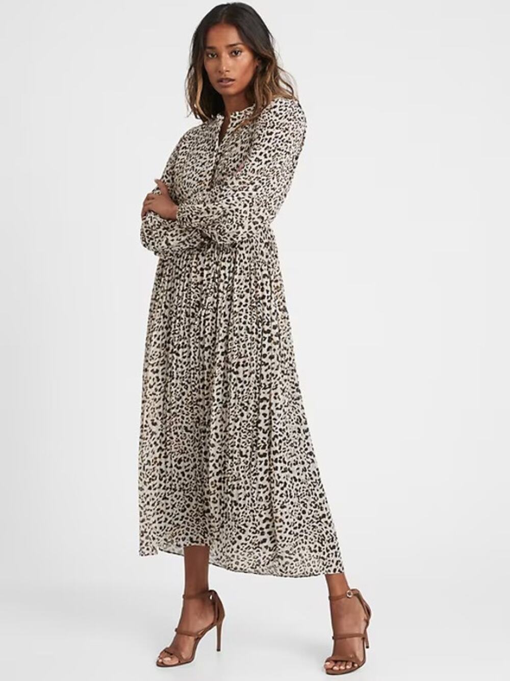 Banana Republic Pleated Midi Dress in Cheetah Print